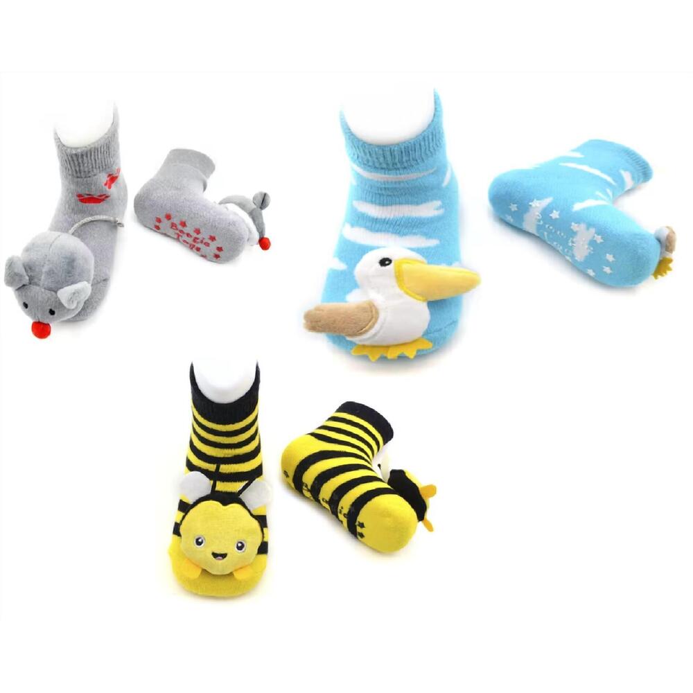 NEW LIVENTI INC. kids boogie toe rattle socks - set of 3 in baby pelican, mouse,